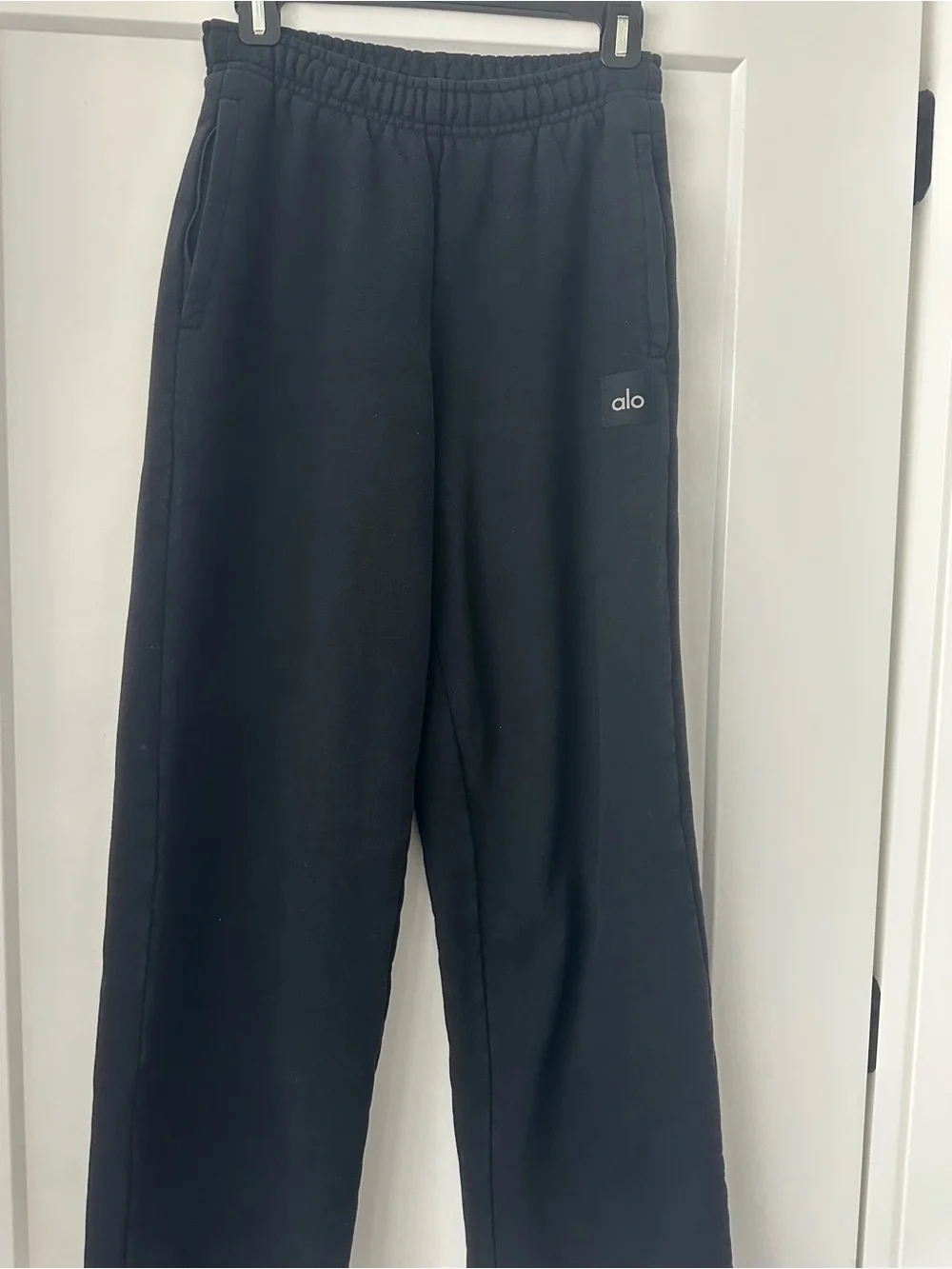 ALO Black Straight Leg Joggers with Logo Patch Size XS